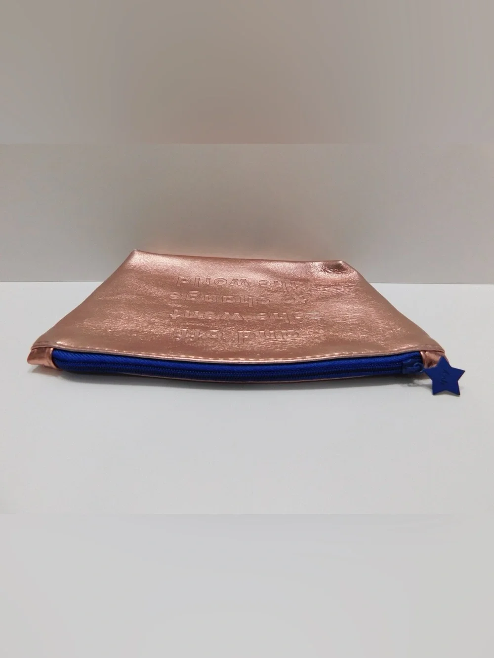 IPSY Rose Gold Metallic Makeup Bag Cosmetic Pouch Quote Travel Case